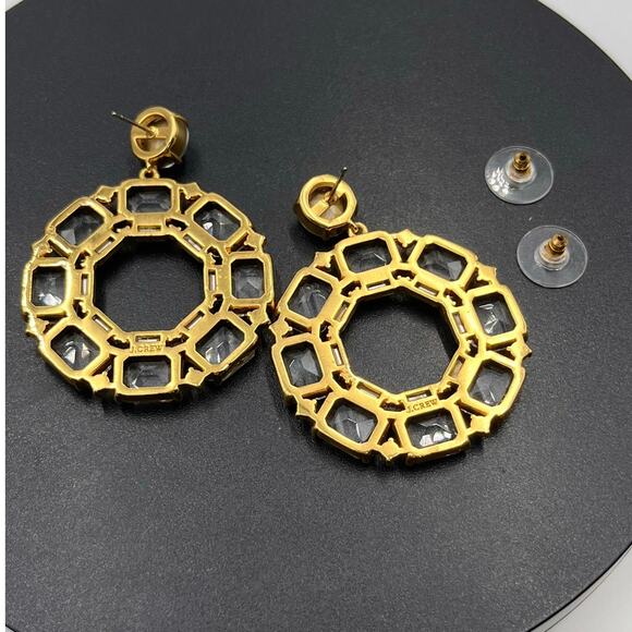 J. Crew Faceted Clear Crystal Glass Sparkling Door knocker Hoop Earrings - Picture 5 of 7